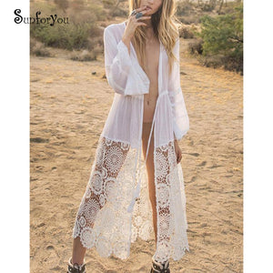 Cotton Long Beach Lace Cover up