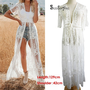Embroidery Mesh Bathing Suit Cover ups