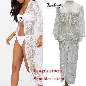 Embroidery Mesh Bathing Suit Cover ups