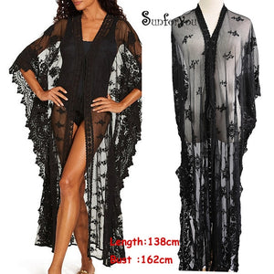 Embroidery Mesh Bathing Suit Cover ups