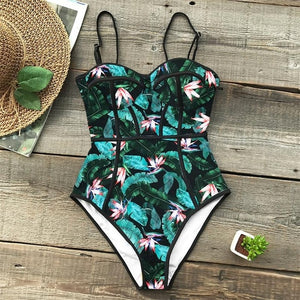 Sexy One Piece Floral Brazilian Swimwear