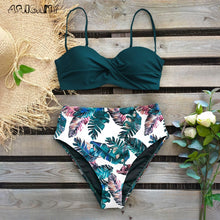 Sexy Leaf Print Female High Waist Bikini