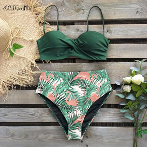 Sexy Leaf Print Female High Waist Bikini