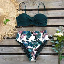 Sexy Leaf Print Female High Waist Bikini