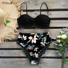 Sexy Leaf Print Female High Waist Bikini