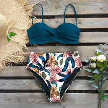 Sexy Leaf Print Female High Waist Bikini