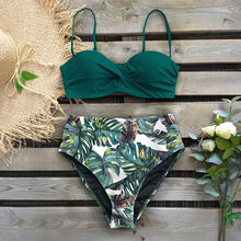 Sexy Leaf Print Female High Waist Bikini