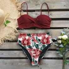 Sexy Leaf Print Female High Waist Bikini