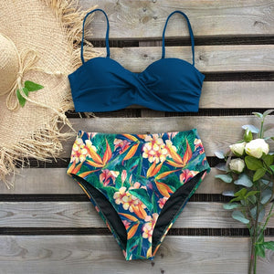 Sexy Leaf Print Female High Waist Bikini