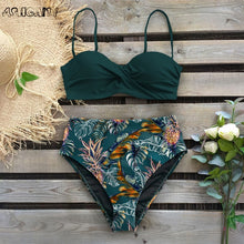 Sexy Leaf Print Female High Waist Bikini