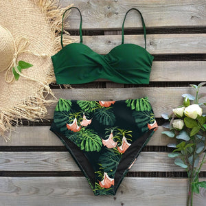 Sexy Leaf Print Female High Waist Bikini