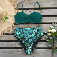 Sexy Leaf Print Female High Waist Bikini