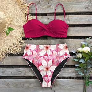 Sexy Leaf Print Female High Waist Bikini