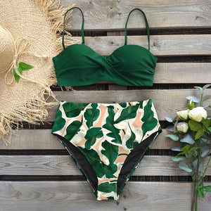 Sexy Leaf Print Female High Waist Bikini