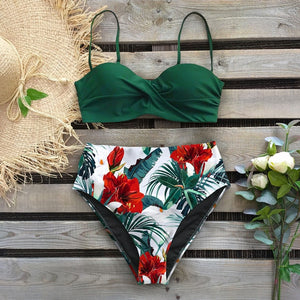 Sexy Leaf Print Female High Waist Bikini