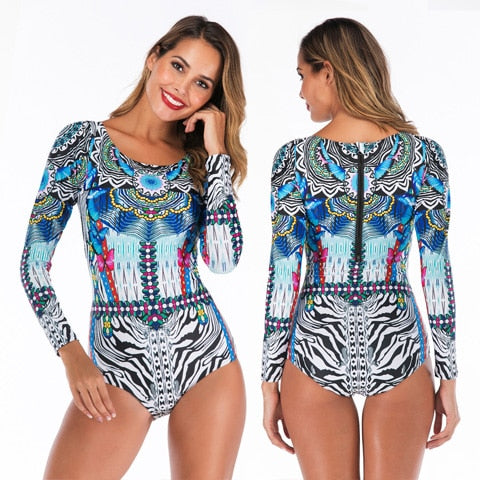 DROZENO Sexy Long Sleeve One Piece Swimsuit